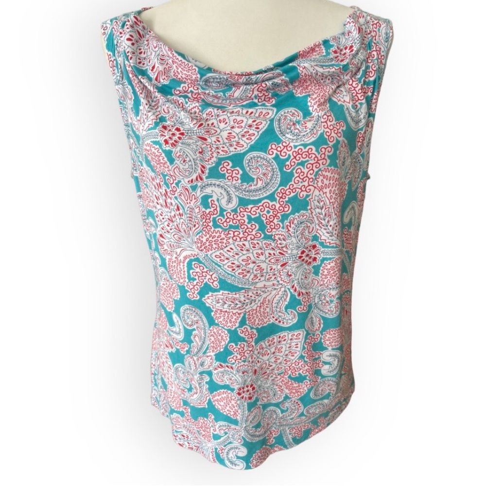 Talbots Sleeveless Drape Neck Top Size M Classic Americana Coastal Chic